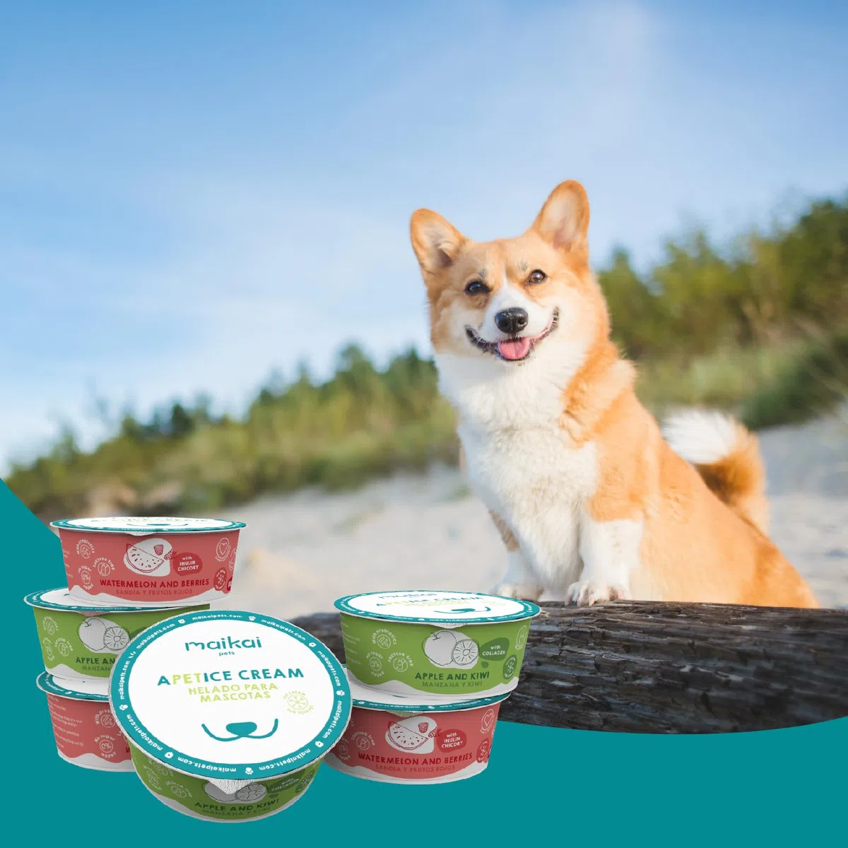 MAIKAI Confezione da 6 Gelati per Cani e Gatti – Snack Rinfrescante con Collagene e Inulina – Senza Lattosio, Idratante, Funzionale – Condroprotettore e Prebiotico Naturale per l’Estate