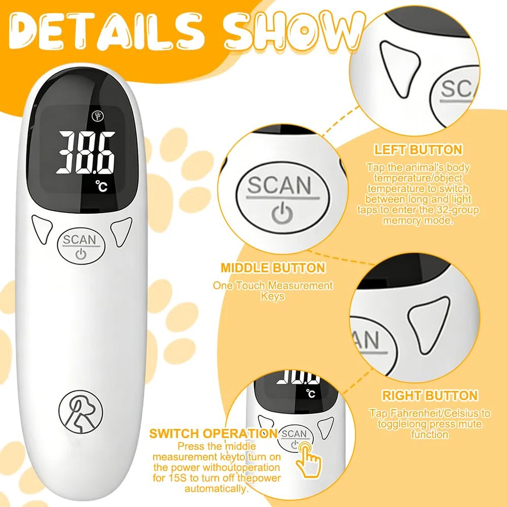 Termometro Auricolare per Cani, SGZIOO Termometro per La Febbre per Cani e Gatti Con Display LED, Termometro per La Febbre per Cavalli, Termometro per Canis, Gatti, Mucche, Cavalli e Animali