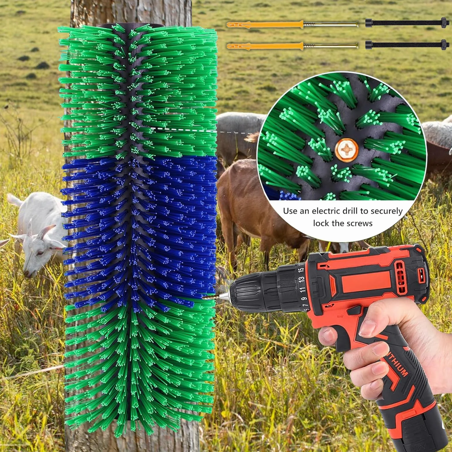 Spazzola universale antigraffio per cavalli con 4 viti, spazzola semicircolare, 45 cm, spazzola massaggiante per pecora, cavallo, mucca, maiali, durevole ed elastica