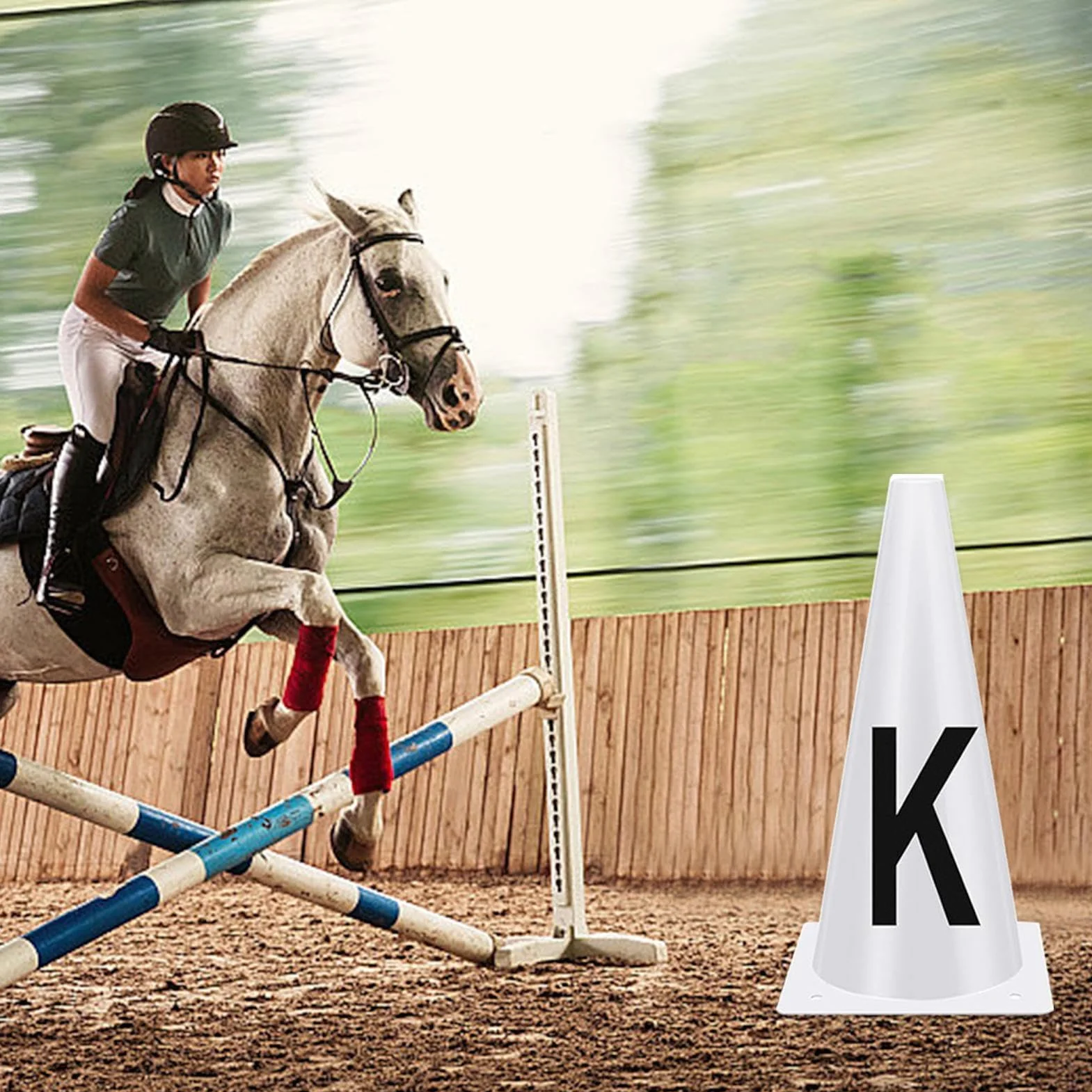 Teksome Attrezzatura per l'addestramento del cavallo,Coni da dressage | Lettere da dressage bianche portatili - Segnalini da dressage da competizione, coni da allenamento sportivo impilabili per