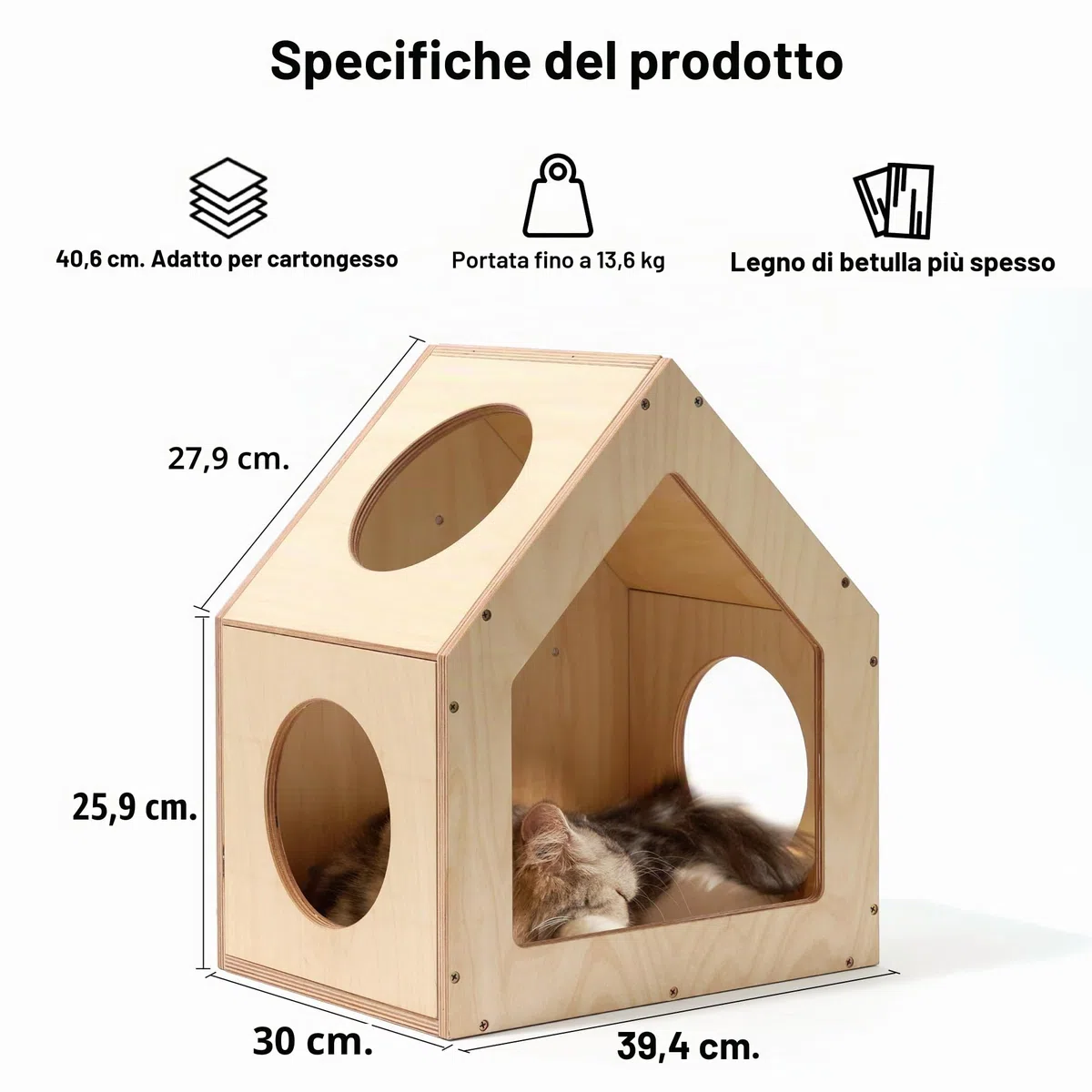 FUKUMARU Cuccia per Gatti da Parete in Legno di Betulla, 39x30x46 cm, Mobili da Parete per Gatti Multifunzionale, Design Elegante, Fai-da-Te