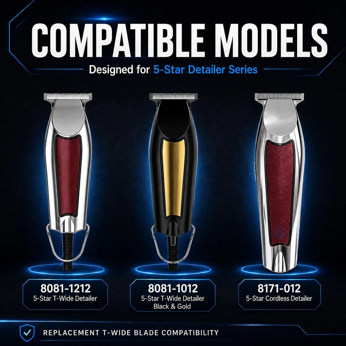 Lame T-Wide di Ricambio Compatibili con le Tondeuse Wahl 5-Star Detailer – 0,4 mm, Zero-Gap (Argento – Confezione da 2)