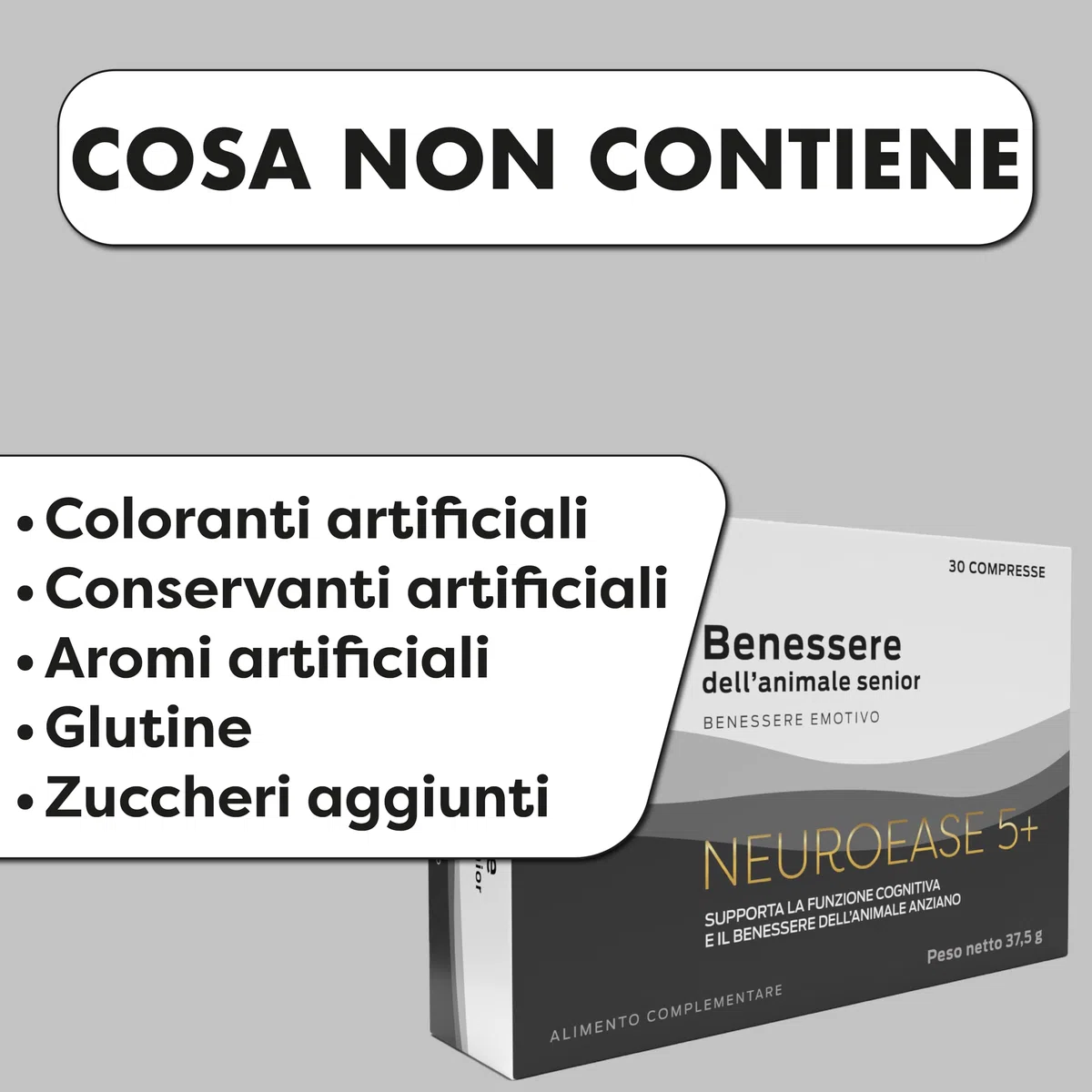 Integratore per Cani e Gatti Anziani – Supporto Cognitivo e Memoria per Pet Meno Reattivi – Con Fosfatidilserina, Reishi e Vitamine B – 30 Compresse – PHARMACINQUEPET Neuroease 5+