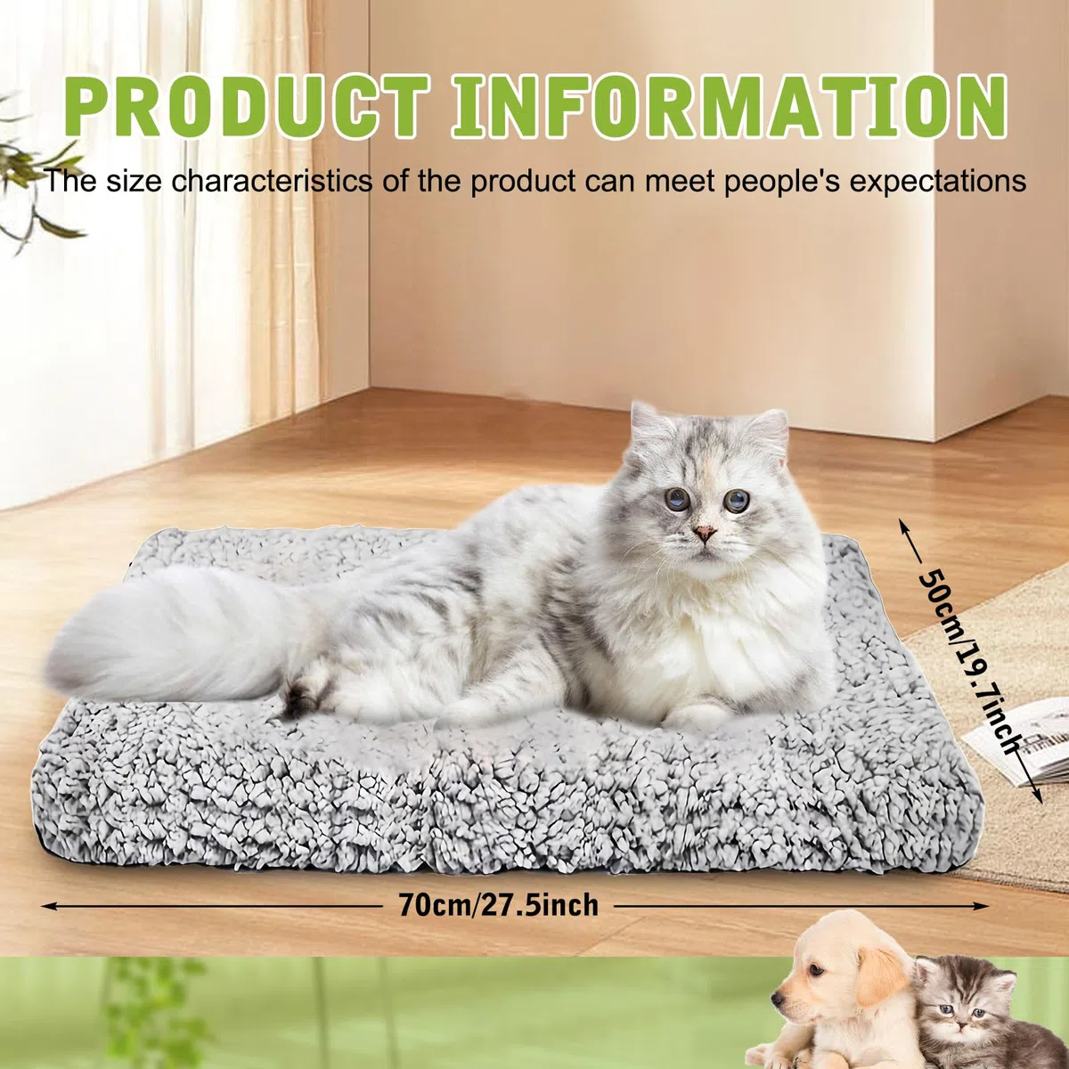 Coperta per Gatti, Autoriscaldante, 70 x 46 cm, Grigia, Coperta Autoriscaldante per Cani e Gatti, Coperta per Gatti Lavabile e Confortevole, Coperta Morbida e Calda, Cuscino per Gatti, Fondo