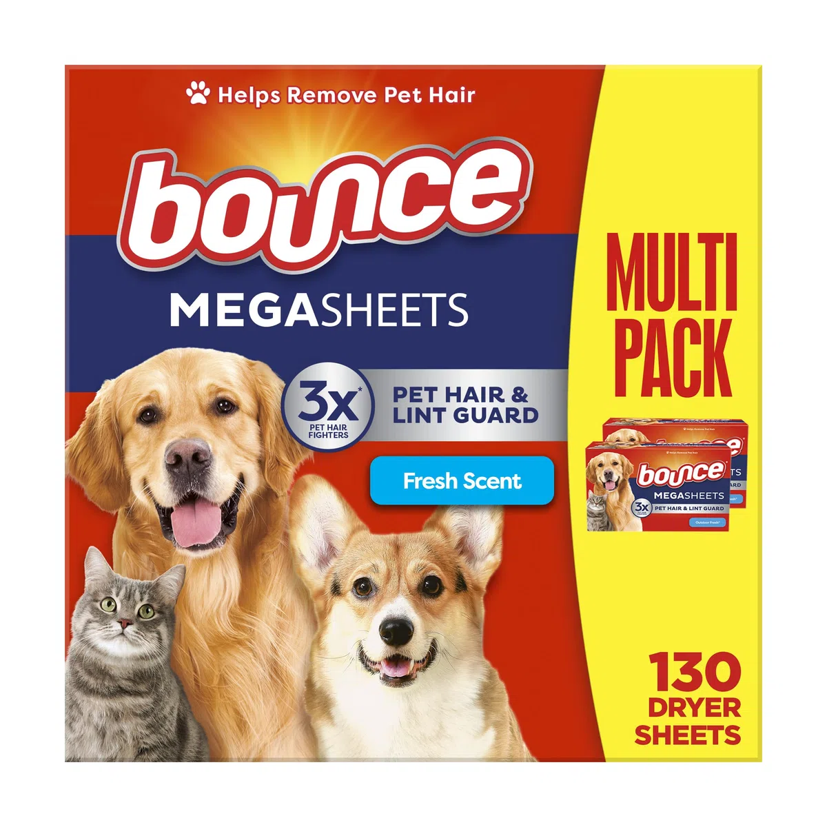 Bounce Pet Fresh Dryer Fogli - Pet Hair & Lint Guard - Mega Sheet - One (1) Box 80ct