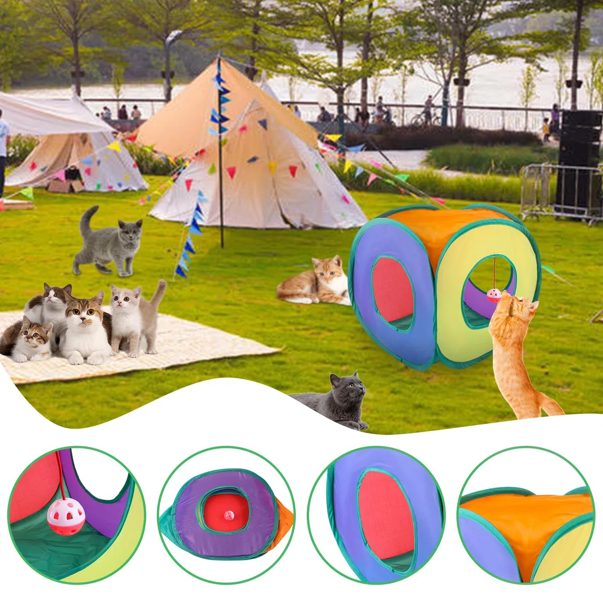 Set di 30 giocattoli per gatti, con tunnel per gatti, piume, peluche, topolini, giocattoli per gattini, cuccioli e gattini