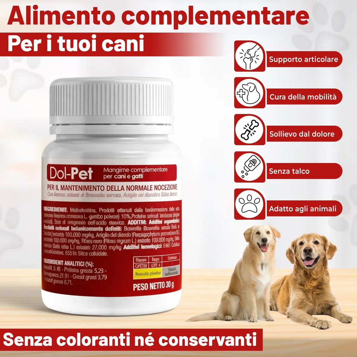 Dol-Pet Antinfiammatorio Naturale per Cani 30 Compresse Masticabili – Integratore Articolazioni con Curcuma, Boswellia, Artiglio del Diavolo – Dolori Articolari e Muscolari
