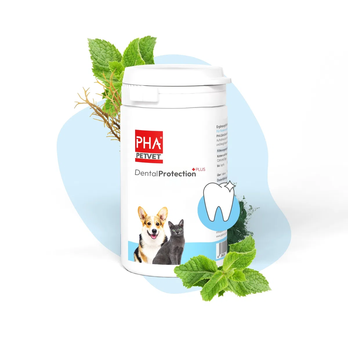 PHA - Protezione Dentale per Cani e Gatti: Polvere Naturale Contro tartaro, placca Dentale, alito Cattivo e placca, Polvere da 60 g