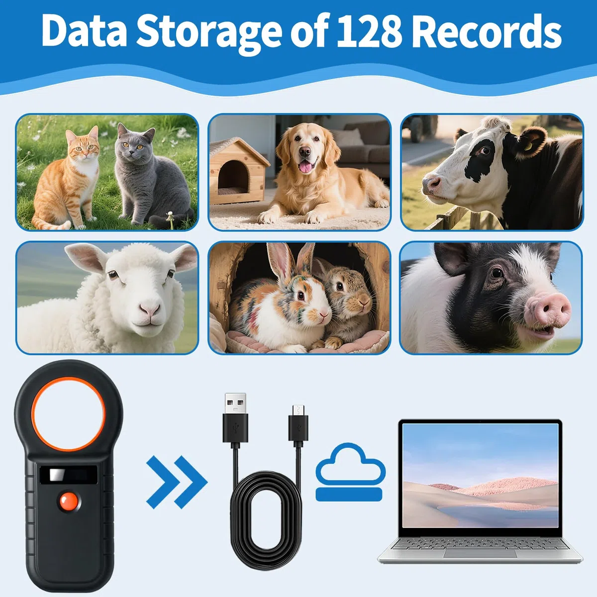 ARCELILettore dichip RFID per animali, cani e gatti, 134,2 KHz, 128 pezzi di memorizzazione ISO11784/85/HFDX-B
