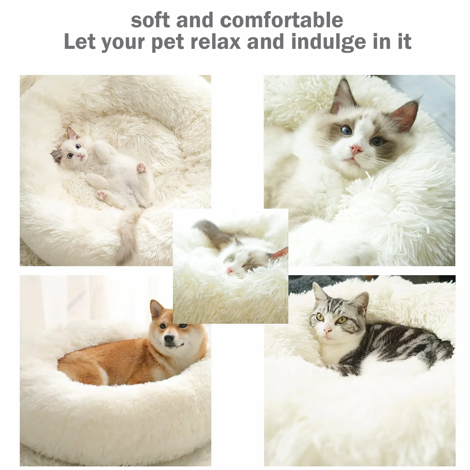 Nepfaivy Cuccia Gatto Cane Interno Morbida - Cuscino per Cani Gatti Nuvola Soffice Peluche Rotondo da Ciambella, Letto Pelosa Antistress per Animale Domestico Piccola (S-40cm/15.7in, Bianca)