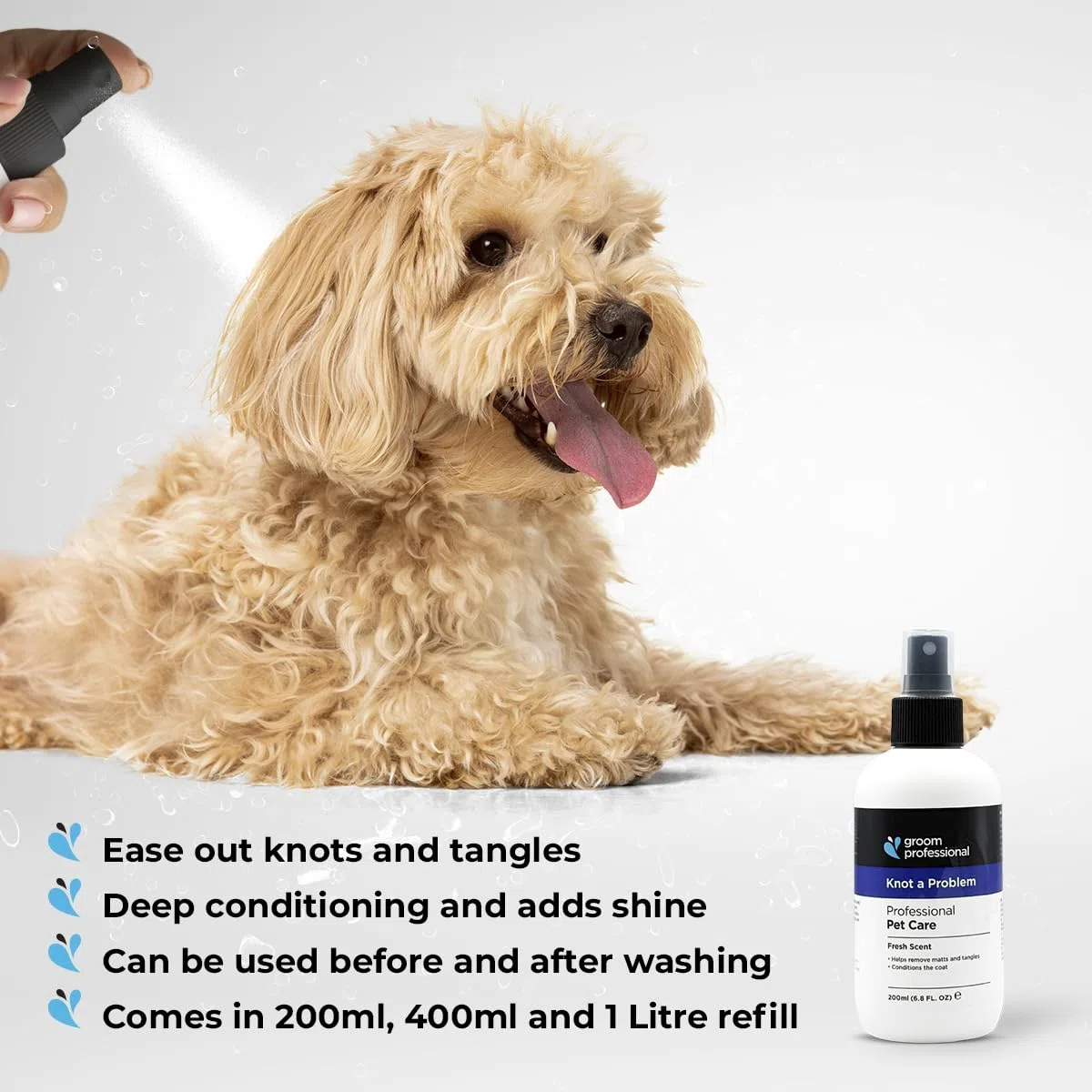 Groom Professional Knot A Problem Detangling Spray (1 L) – Professional Leave-In Dog Detangler, Nourishing Wheat Protein, Silicone & Alcohol Free, Deep Conditioning Spray, UK