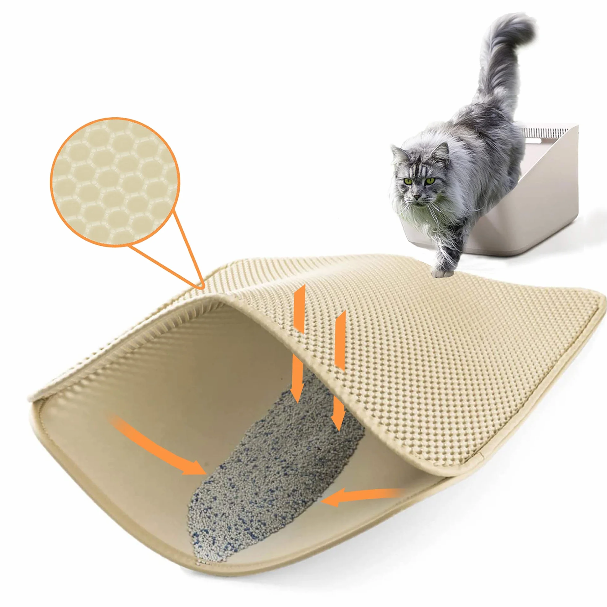 Ycozy Tappetino Lettiera Gatto 60 X 40cm Tappeto Lettiera EVA Doppio Strato a Nido d'Ape Tappetino da Toilette per Gatti Impermeabile Facile da Pulire