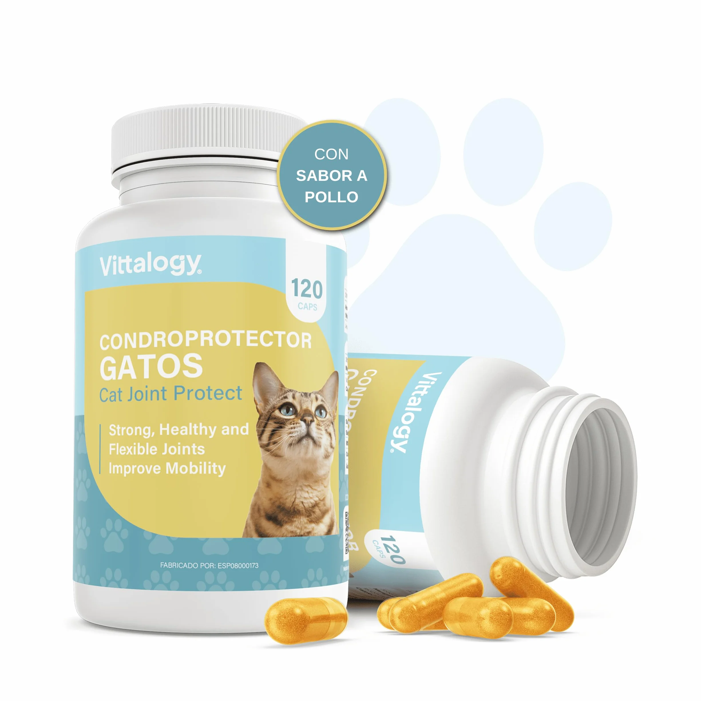 Condroprotettore per gatti. Antinfiammatorio naturale con collagene, condroitina, ialuronico e curcuma. Integratore alimentare per fianchi, articolazioni e cartilagini - 120 capsule