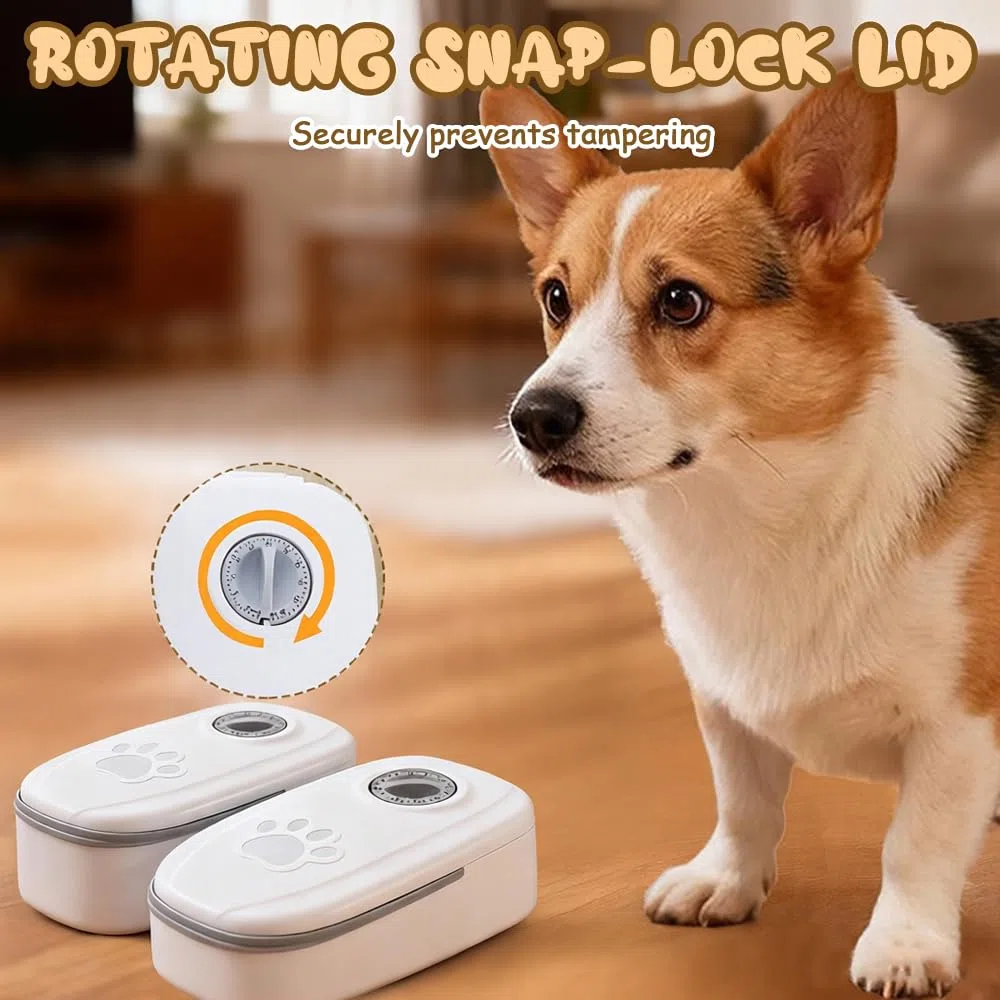 Mangiatoia Automatica, 700 ML 2 Pasti Distributore Automatico Cibo Gatti Cane con timer, Lavabile Dispenser Crocchette Gatto Cane, Grigio Distributore Cibo Gatticane per Dry or Wet Food