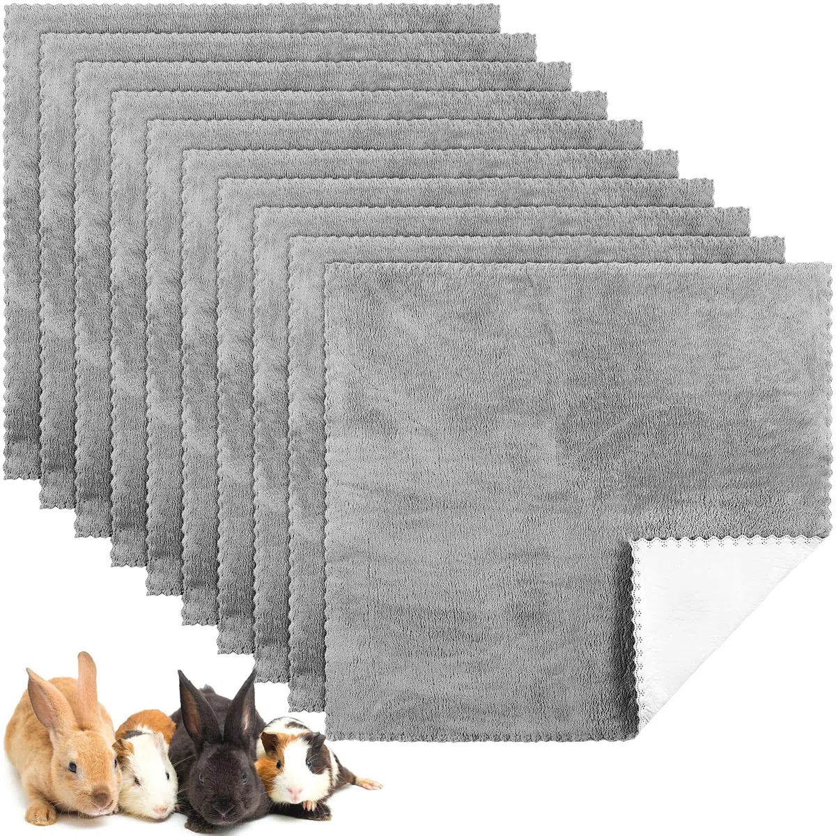 Panelee 10 Tappetini Assorbenti Impermeabili per Pipì di Piccoli Animali Tappeto per Gabbia Porcellini d'India Traversine Lavabili per Dormire Fodera per Coniglio Cavie (Grigio, 11 x 12 Pollici)