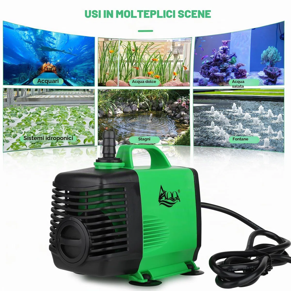 AQQA Pompa Acquario, 45W 3000L/H Regolabile Ultra Silenziosa Pompa Acqua Sommergibile, 2.5m Testa Alta Pompa Fontana per Idroponica, Laghetto, Acquari