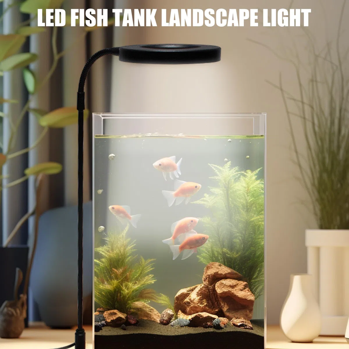 Luce rotante a LED per acquari con supporto in legno per acquari e terrari per piante in vaso Fornitura di illuminazione paesaggistica Lampada per acquari