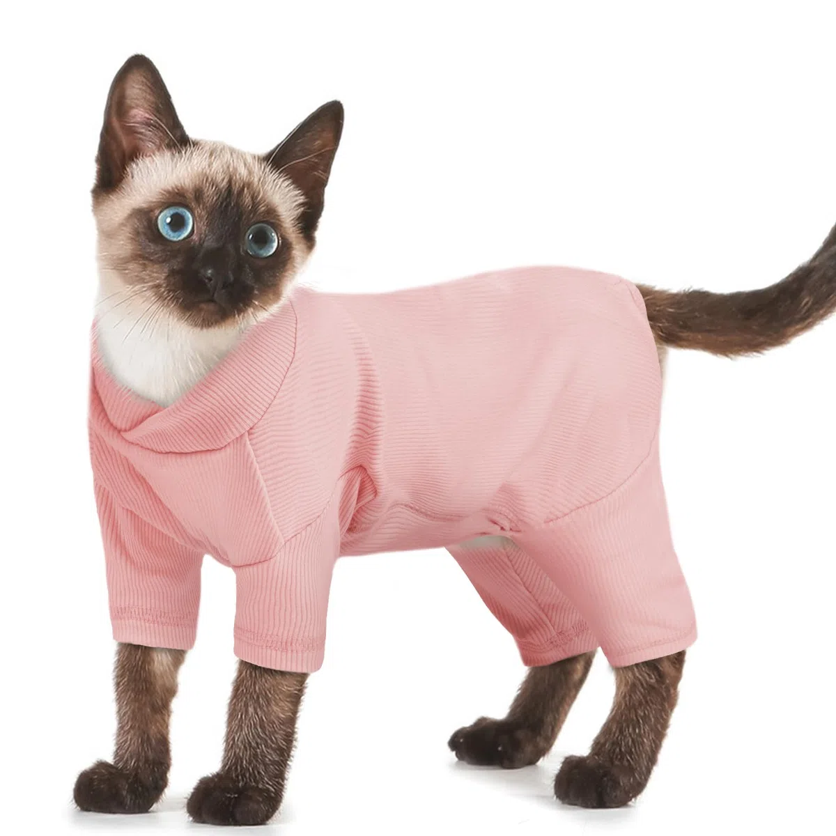 Cappottino per Gatti, Vestito Invernale Maglione Morbido Gatti Body Chirurgico Maglietta Pigiam a Quattro Zampe Onesie Primavera Autunno Inverno(Rosa, L)