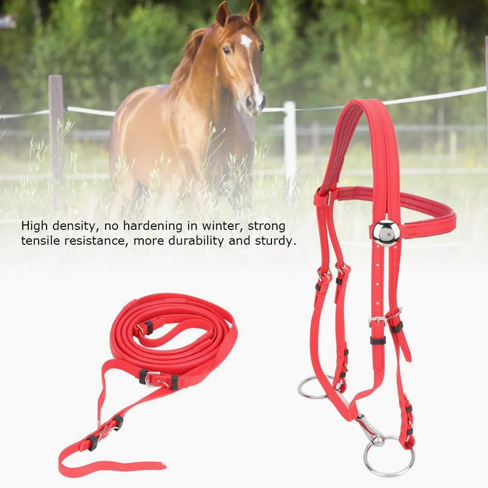 Qcwwy Briglia per Cavallo in PVC, Testiera per Imbracatura per Cavallo Regolabile Antiruggine con Filetto Cavo Rimovibile in Acciaio Inossidabile Attrezzatura Equestre Adatta per