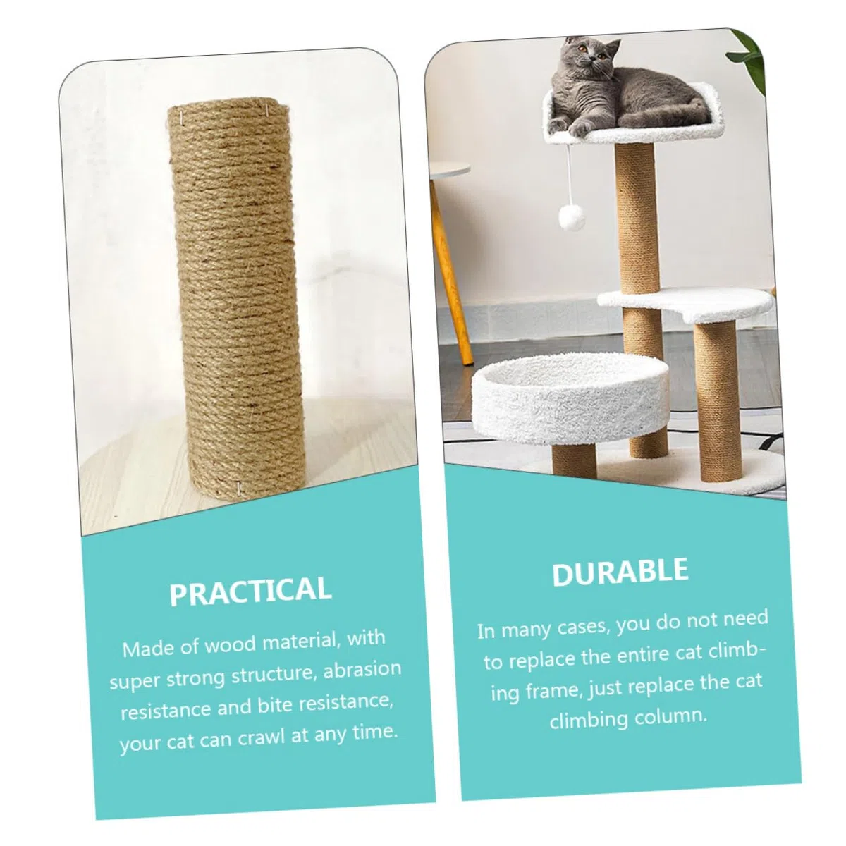 Tiragraffi per Gatti Colonna di Arrampicata Fai da Te in Legno Resistente 6Cm X 40Cm Ricambio per Albero Tiragraffi Protezione Casa per Gatti