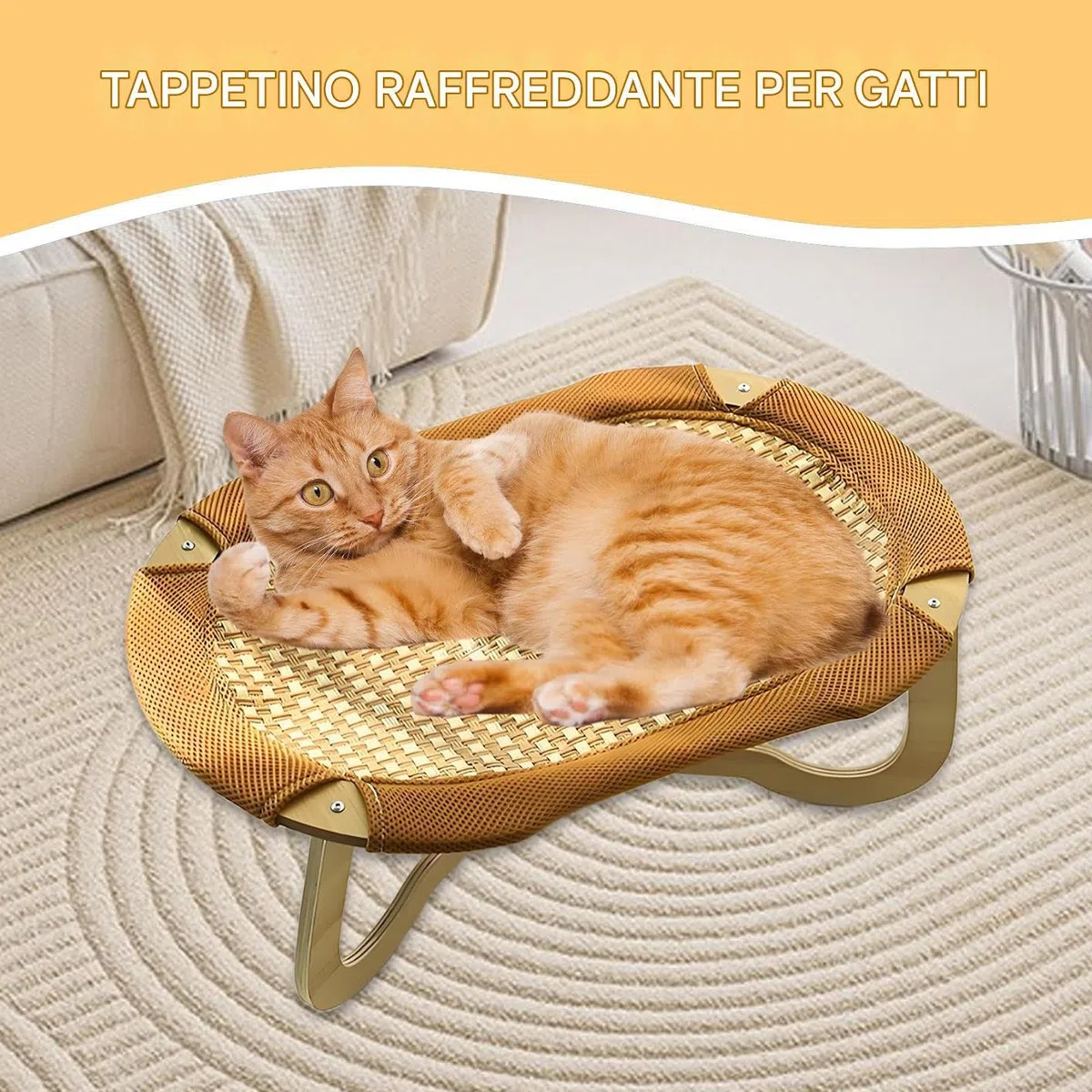 Sedia Gatto In Rattan | Lettino Rialzato Rinfrescante in Rattan per Gatti | Resistente Ai Graffi Per Animali Salotto Balcone