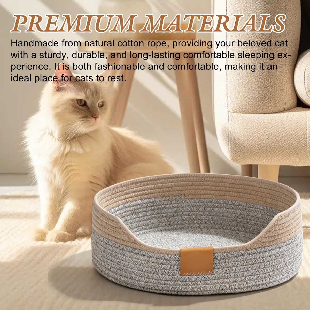 GOMETY Cuccia per gatti lavabile, 50 x 15 cm, cestino per dormire in corda di cotone, rotondo, letto per animali domestici, letto per gatti, cuccia per gatti, cuccia per gatti, cuccia per cani, cuccia
