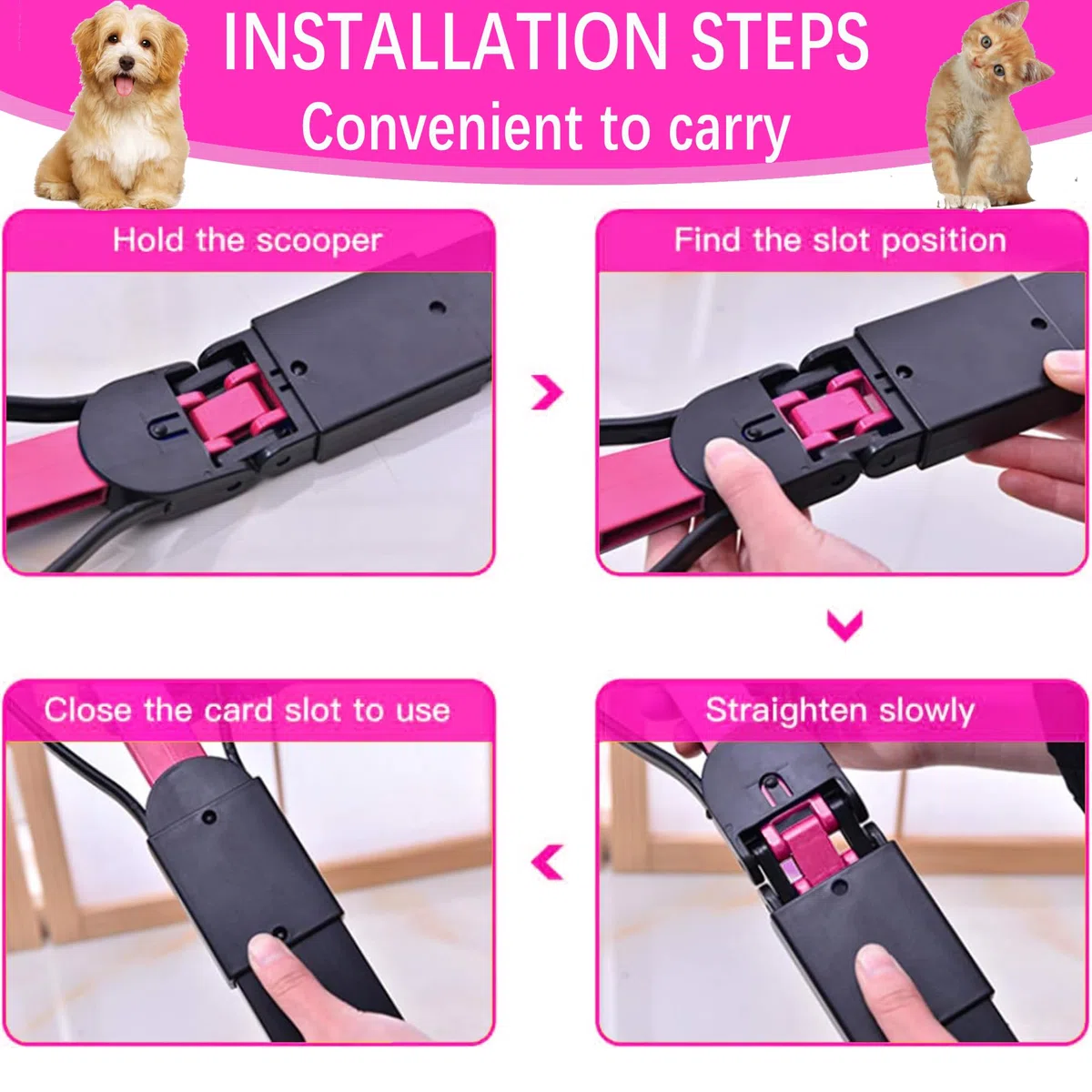 Animale Domestico Pooper Scooper, 45cm Portatile Scoop di Poop Dog con Manico Lungo Materiale ad Alta Resistenza per Facile Erba e Ghiaia Pick up per Tutti Gli Animali Domestic(Rosa)