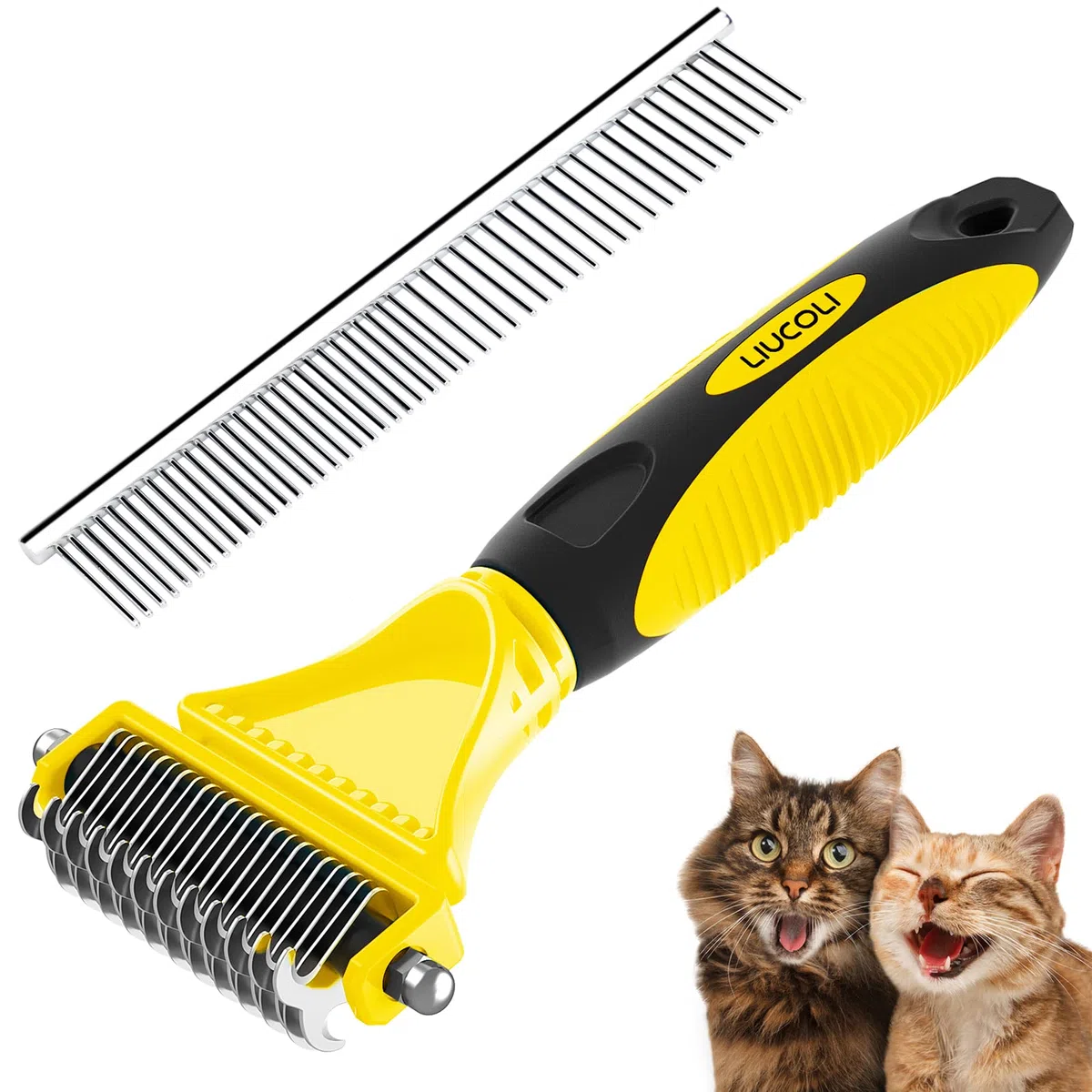 Spazzola per Cani Gatti, Pettine Professionale per Pelo Lungo e Corto, LIUCOLI Toelettatura Accessori Gatto Cane - Toglie Pelo Morto e Nodi, Riduce Perdita dei Peli Animali