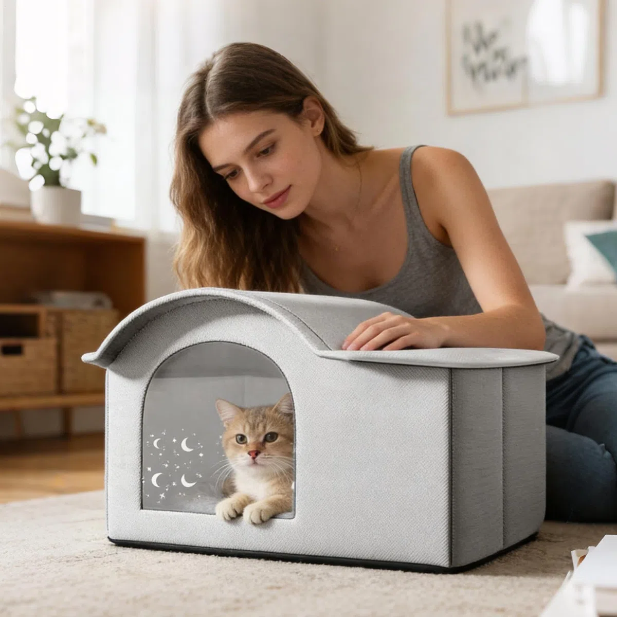 Cuccia Refrigerante per Gatti | Cuccia per Gatto con Pacchetto Ghiaccio Pieghevole | Casetta Estiva Pieghevole per Cuccioli - per Interno, Giardino, Campeggio e Viaggi