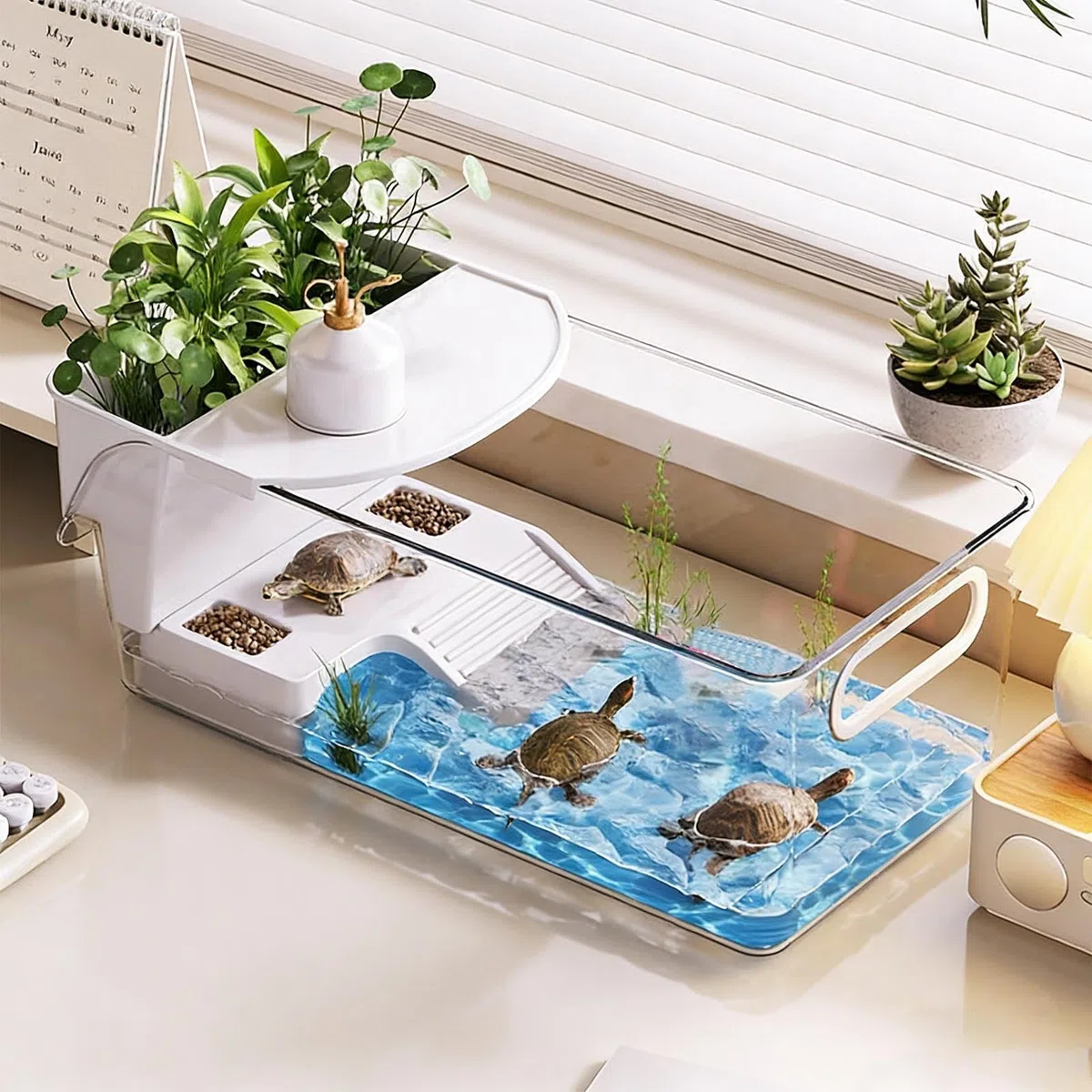 Acquario per tartarughe | Acquario multifunzionale - Ambiente naturale chiaro per rettili con area di bagno Necessità per animali domestici per rane, granchi, crostacei