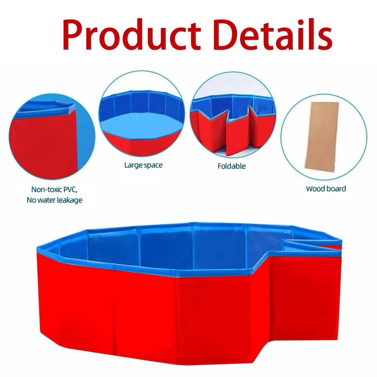 Piscina pieghevole per cani, 60 x 20 cm, piscina per animali domestici, antiscivolo, portatile, in PVC, rosso