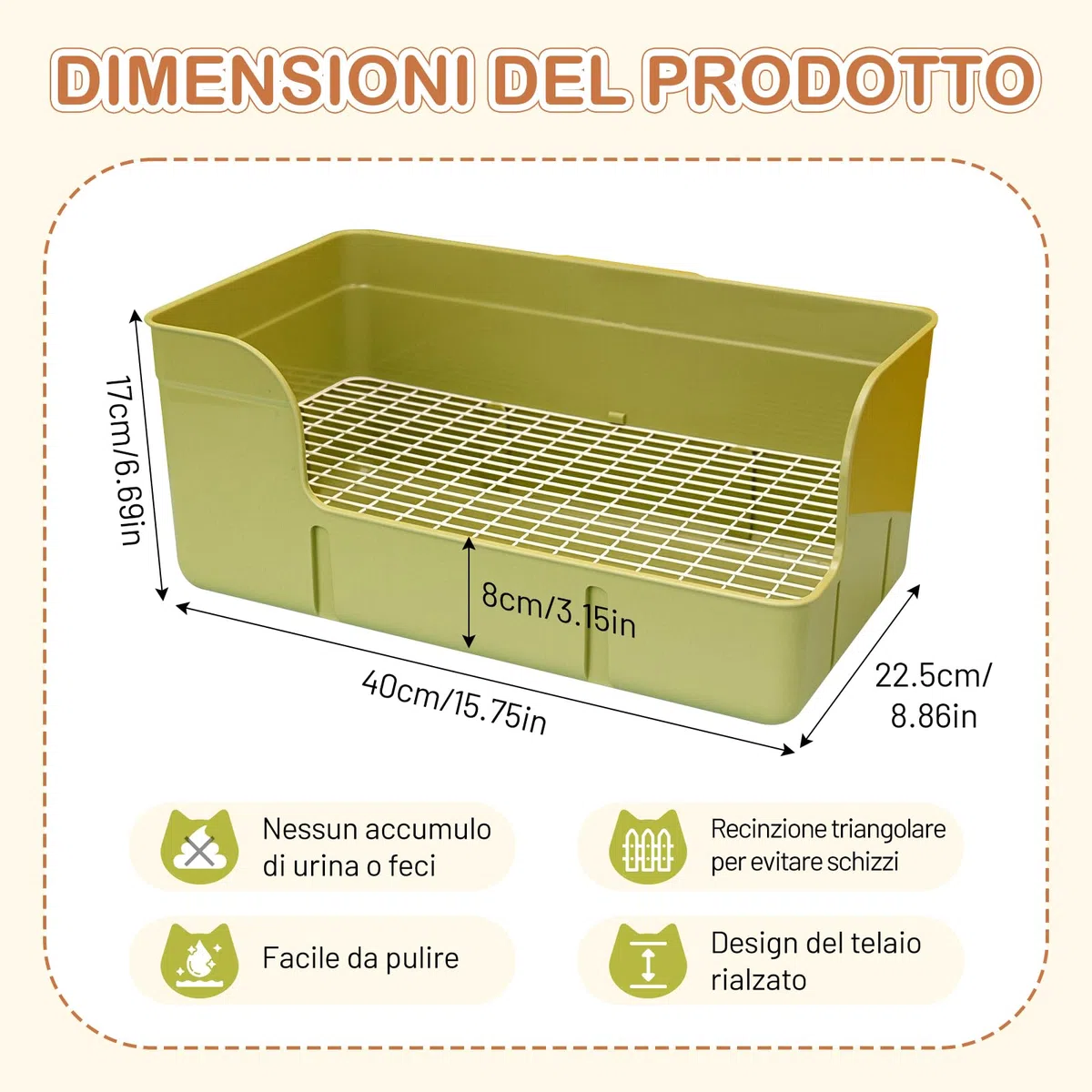 LOVIVER Lettiera per Conigli 40 X 22,5 X 17 Cm, Toilette per Animali Domestici con Un Vassoio Rimovibile, Vassoio per Lettiera Ad Angolo per Coni, Topi, Ratti, Cincillà, Porcellini D'india, Verde