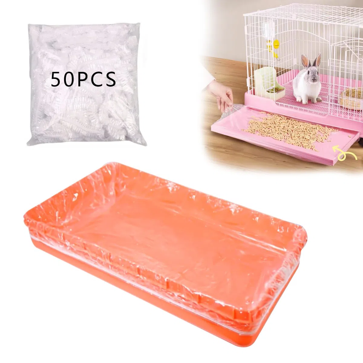 Fodere per Gabbie Monouso, Pellicola per Gabbia di Coniglio, 50 Pezzi Film Plastico per Gabbia di Coniglio per per Coniglietto Criceto Riccio Furetto e Piccoli Animali (Trasparente, 70x50cm)