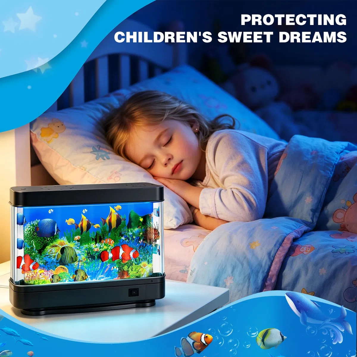 DoubleCare Lampada per Pesci, Lampada Virtuale con Pesci in Movimento, Decorazione Artificiale per Acquario, Decorazioni Realistiche per Acquario Artificiale per Camera da Letto e Ufficio - Nero