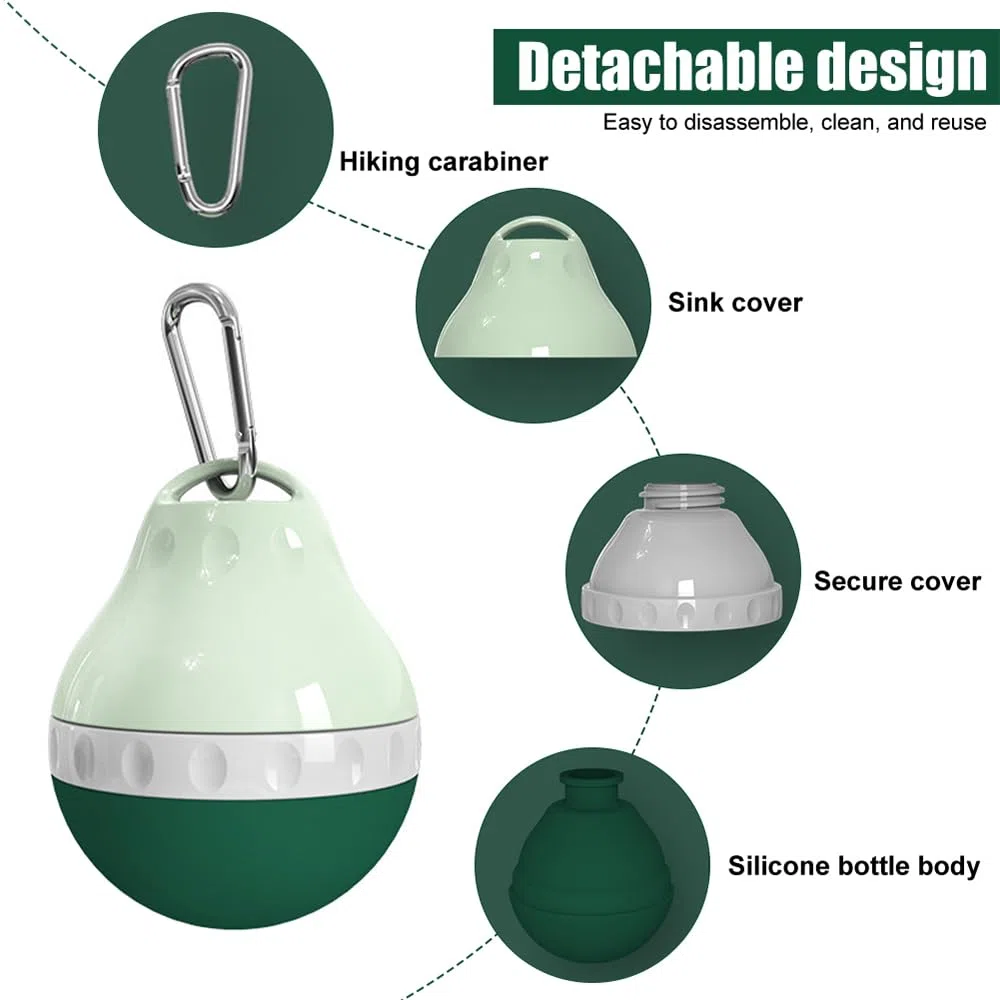 Borraccia Portatile per Cani, 200ML Bottiglia da Viaggio per Cani Gatti, Dispenser per Acqua con Corpo Pieghevole in Silicone e Fibbia di Sospensione, per Piccoli Animali Passeggiate Escursioni