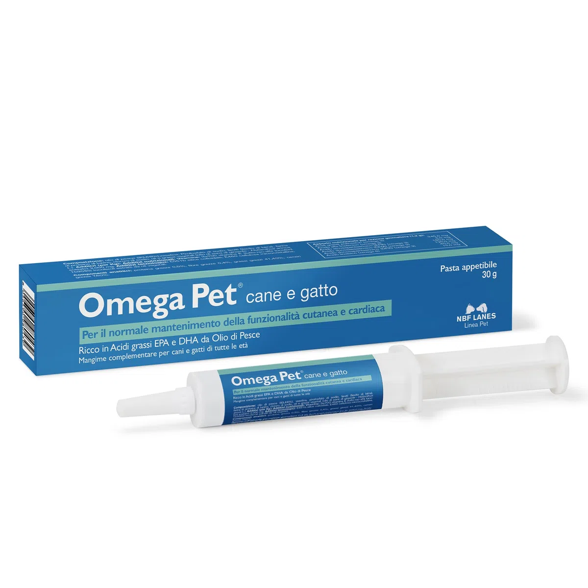 NBF Lanes | Omega Pet Cane e Gatto, Pasta Appetibile 30 g, per il Normale Mantenimento della Funzionalità Cutanea e Cardiaca
