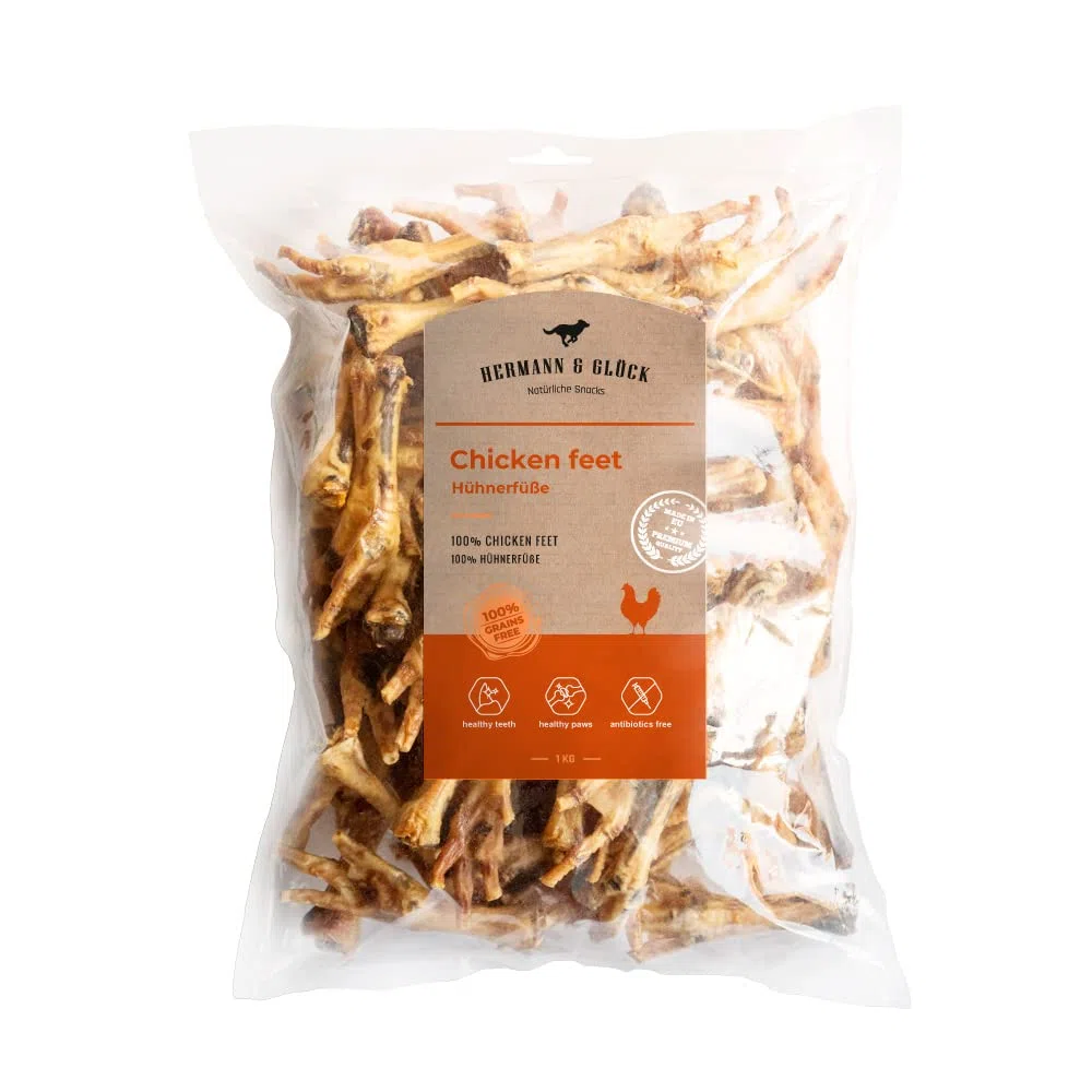 Hermann & Glück Zampe di Gallina Premium Naturale | Snack Senza Cereali | Carne Essiccata per Cani 1/2kg