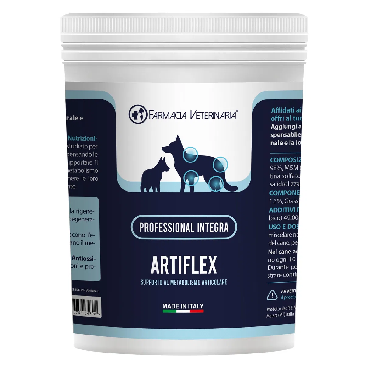 Farmacia Veterinaria Artiflex Integratore Cane Articolazioni in Polvere 500g - Condroprotettori Cane con Condroitina, Glucosamina, MSM, Vitamina C - Made in Italy