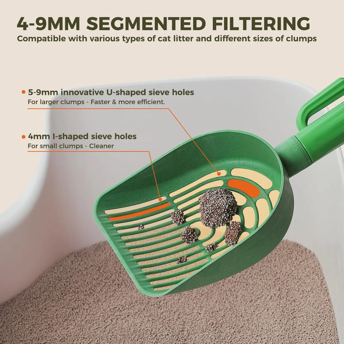 PAWZ Road Paletta per lettiera Cactus con supporto - 2 teste in plastica di paglia biodegradabile e manico durevole in ABS e scatola - Paletta per gatti premium con 1 rotolo di sacco per rifiuti