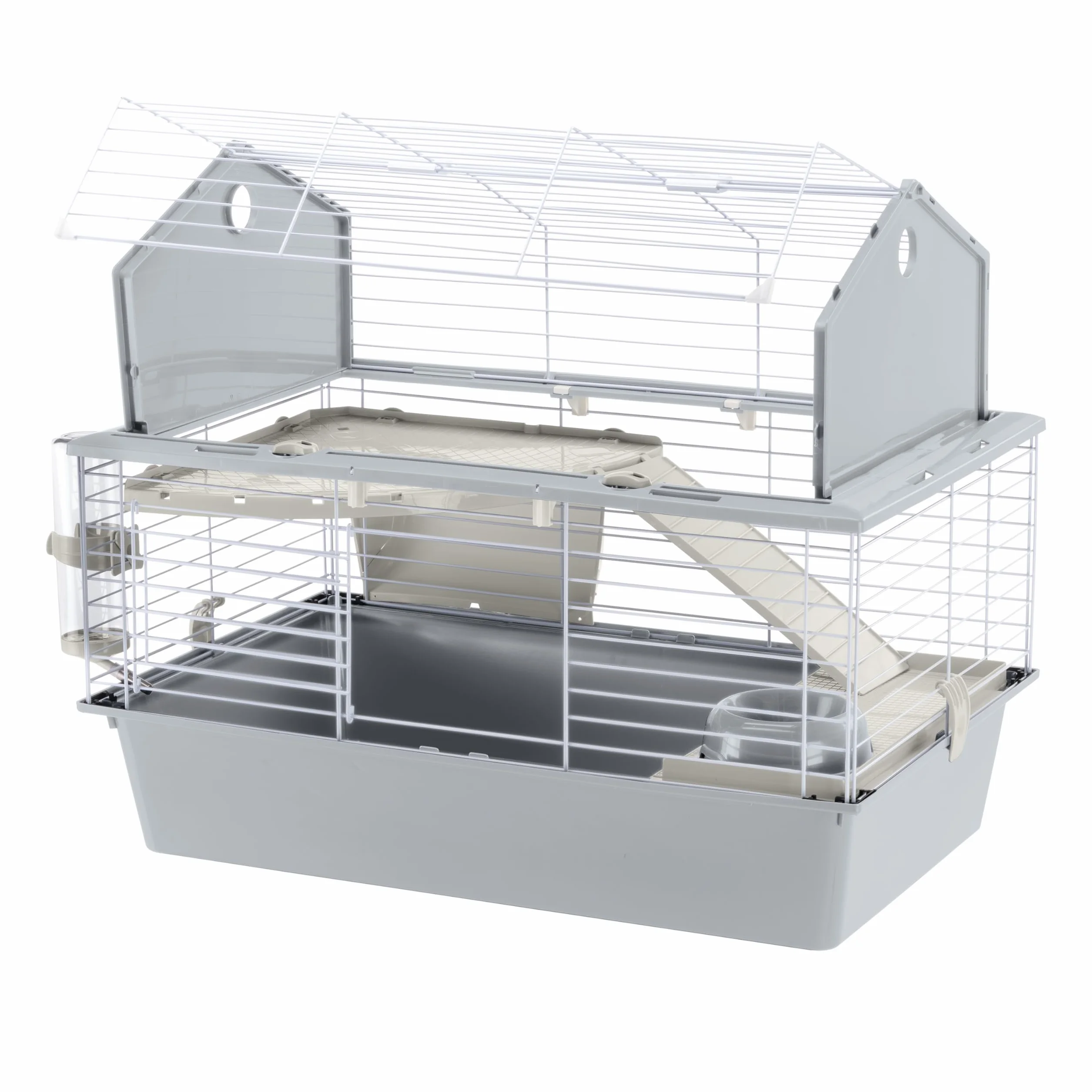 Ferplast Gabbia per Conigli Gabbia per Piccoli Animali BARN 80, 2 Piani, Tetto Apribile, Accessori Inclusi, 78 x 48 x h 65 cm.