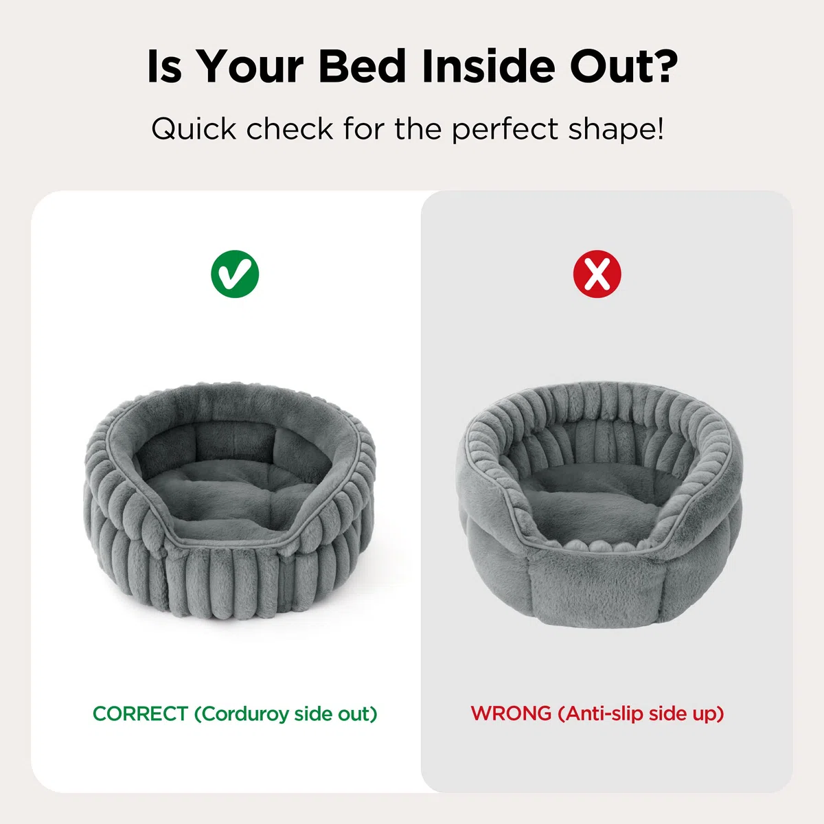 Bedsure Cuccia lavabile per gatti - 51x51 cm, piccola cuccia rotonda per gatti da interno, cestino per cuccioli con fondo antiscivolo e cuscino rimovibile reversibile, grigio