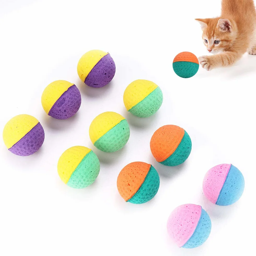 Set di 10 Palline per Gatti - Giocattoli Interattivi Colorati in Schiuma, Palle Rimbalzanti per Animali Domestici