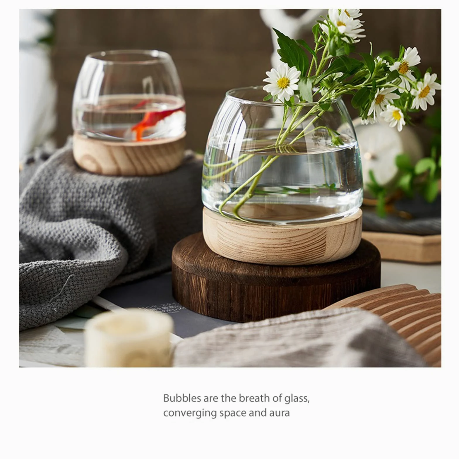 Mini Acquario in Vetro - Piccolo da Ufficio, Vaso Idroponico - Terrario Ecologico - Vaso da Fiori per Piante Betta Pesce Rosso - A