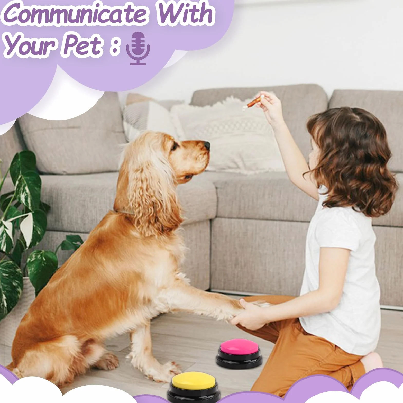 5 Pcs Pulsanti per Cani Parlare per Comunicazione e Addestramento, Cane Pulsante di Registrazione Vocale, Registrabili Cani Parlanti Bottone Cicalino Pulsante di Comunicazione per Animali Domestici