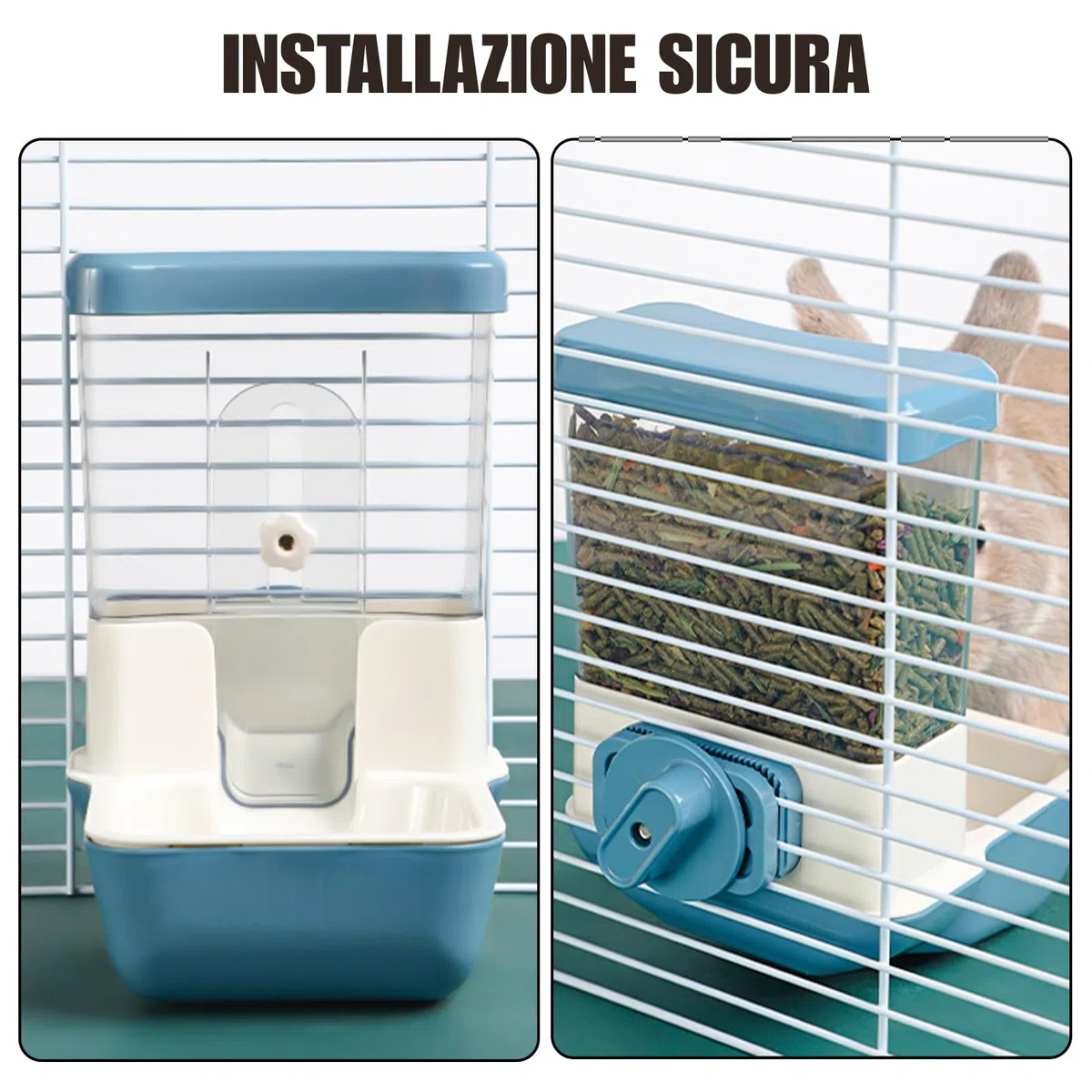 Automatico di Alimentazione per Animali Domestici 800ml Distributore di Cibo Regolabile Senza Alimentazione per Piccoli Gabbia Conigliera Recinto per Animali Coniglio Cavia Cincillà Uccello (Grigio)