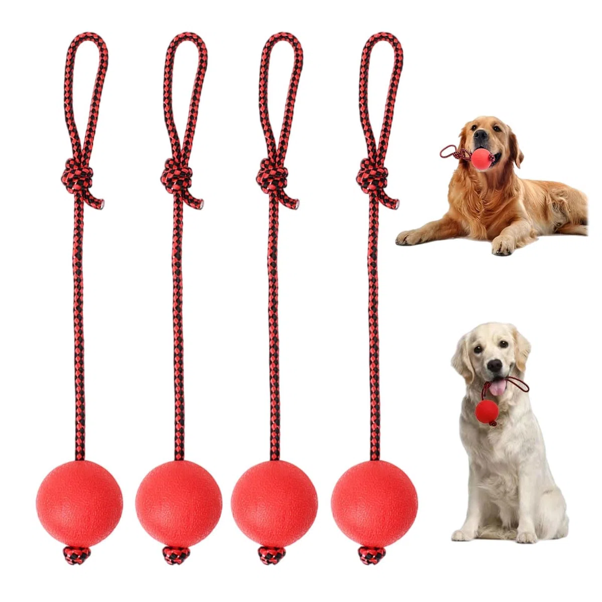4 Pezzi PallaperCani con Corda,PallaperCane con Corda,Palla da Addestramento Cani e Catti,Pallina in Gomma Naturale,Adatto per l'addestramento e l'allevamento di animali domestici