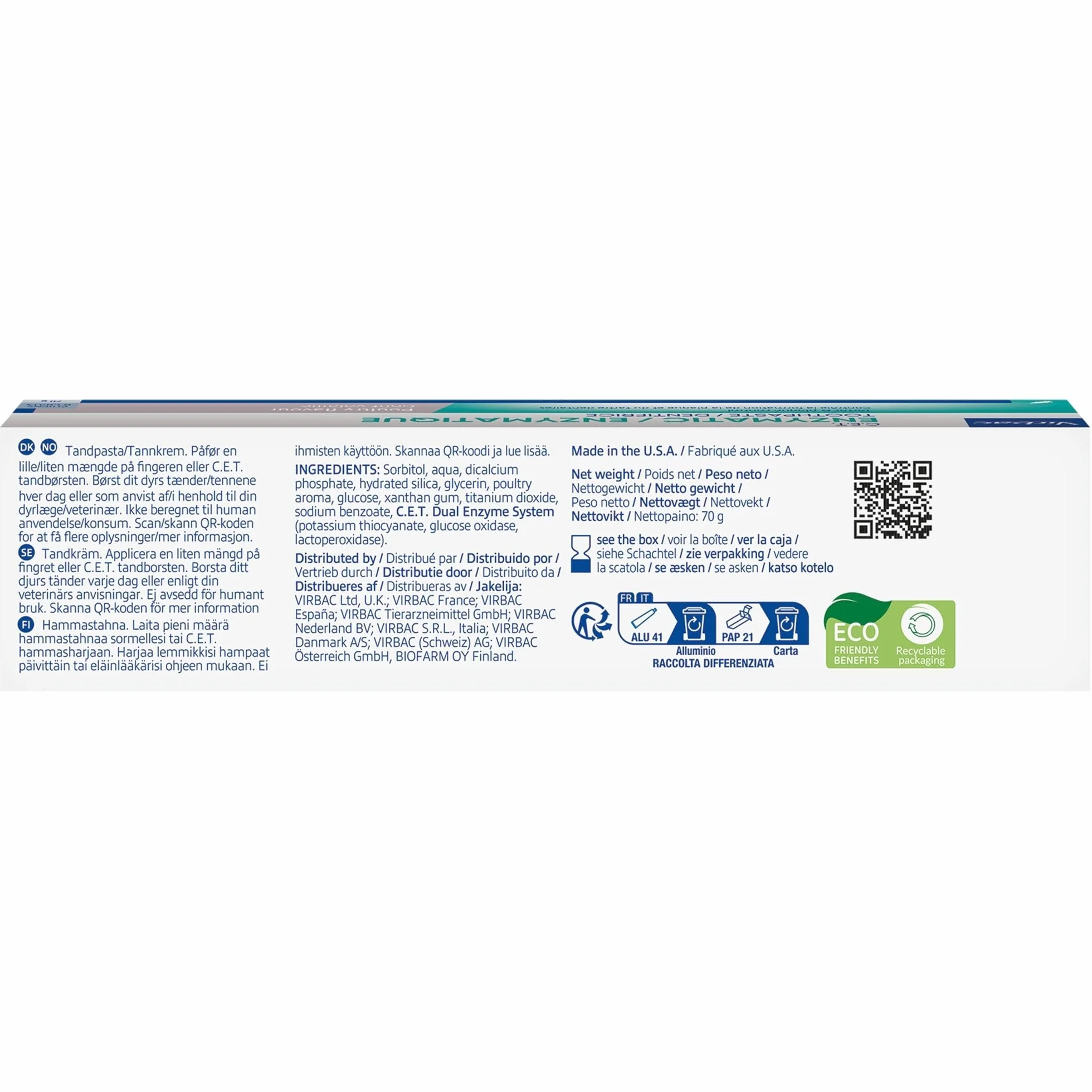 Virbac C.E.T. Dentifricio | 70 g | Con Aroma di Pollo per Cani e Gatti | Sistema C.E.T. Brevettato