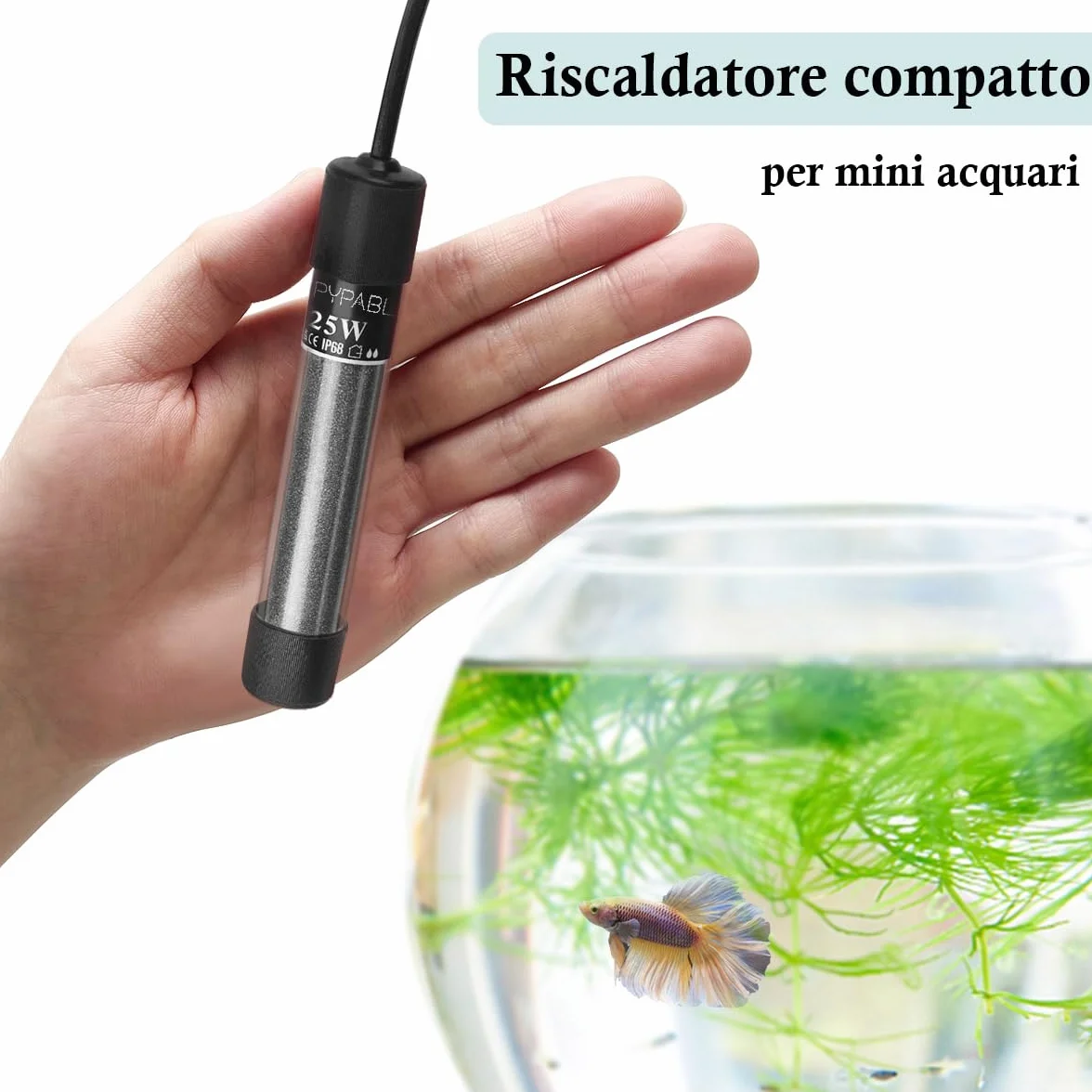 Mini Riscaldatore per Acquario, 25W 50W 100W Piccolo Riscaldatore per Acquario Sommerso con Controller Esterno per Vasca Pesci e Tartarughe da 3-100L(25W per 3-20L)