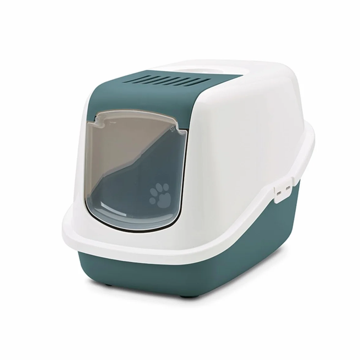 lettiera gatto chiusa - Savic Nestor - verde - con coperchio - frontale apribile - filtro a carbone - design moderno - 56x39x38,5 cm
