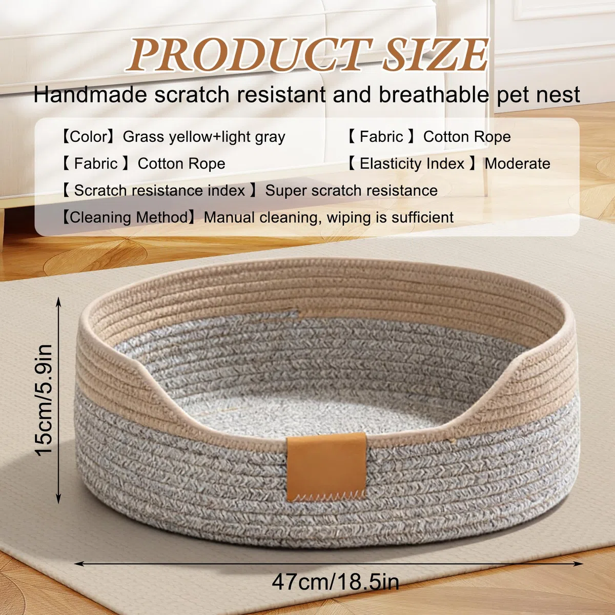 GOMETY Cuccia per gatti lavabile, 50 x 15 cm, cestino per dormire in corda di cotone, rotondo, letto per animali domestici, letto per gatti, cuccia per gatti, cuccia per gatti, cuccia per cani, cuccia